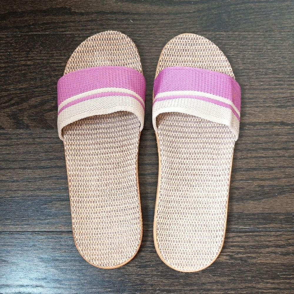Pink and Tan Women's Slide Sandals